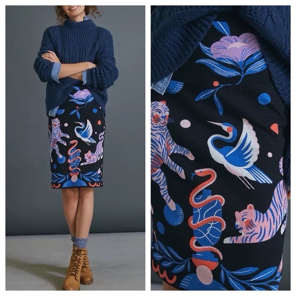 Anthropologie Dresses & Skirts - ANTHROPOLOGIE Super Nice Letters Julie Sweater Skirt Tiger Snake Crane XL